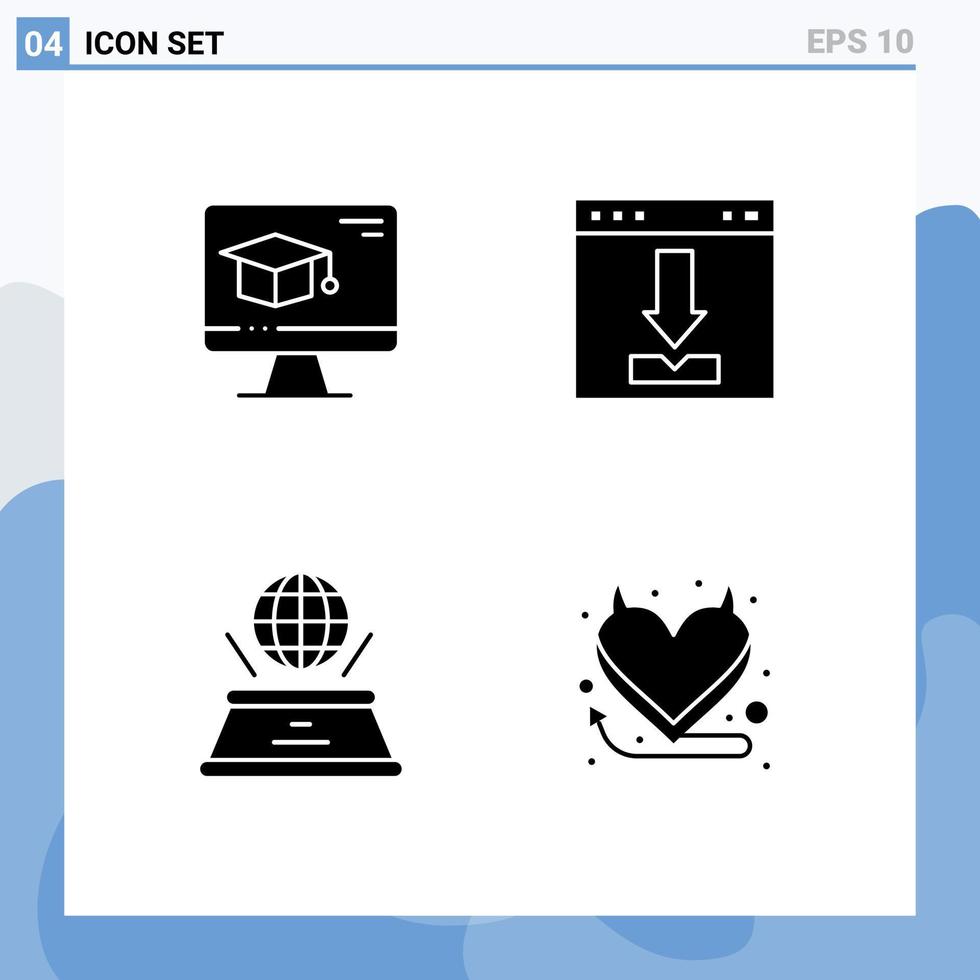 4 universelle solide Glyphen für Web- und mobile Anwendungen Computerwelt Graduierung herunterladen Phantasie editierbare Vektordesign-Elemente vektor