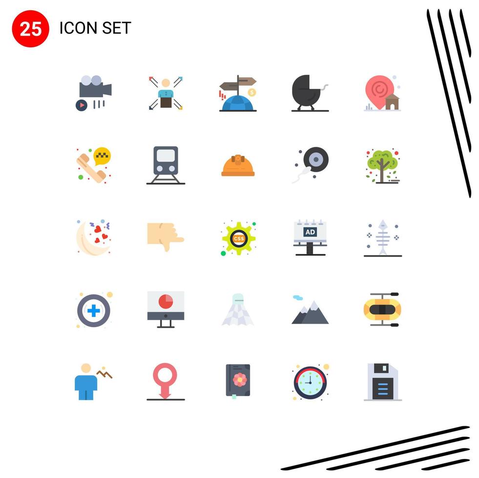 25 platt Färg begrepp för webbplatser mobil och appar pråm buggy person bebis finansiera redigerbar vektor design element