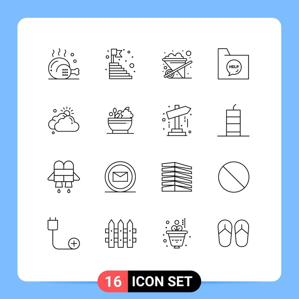 satz von 16 modernen ui-symbolen symbole zeichen für hilfe dokument schritte kontakt schubkarre editierbare vektordesignelemente vektor