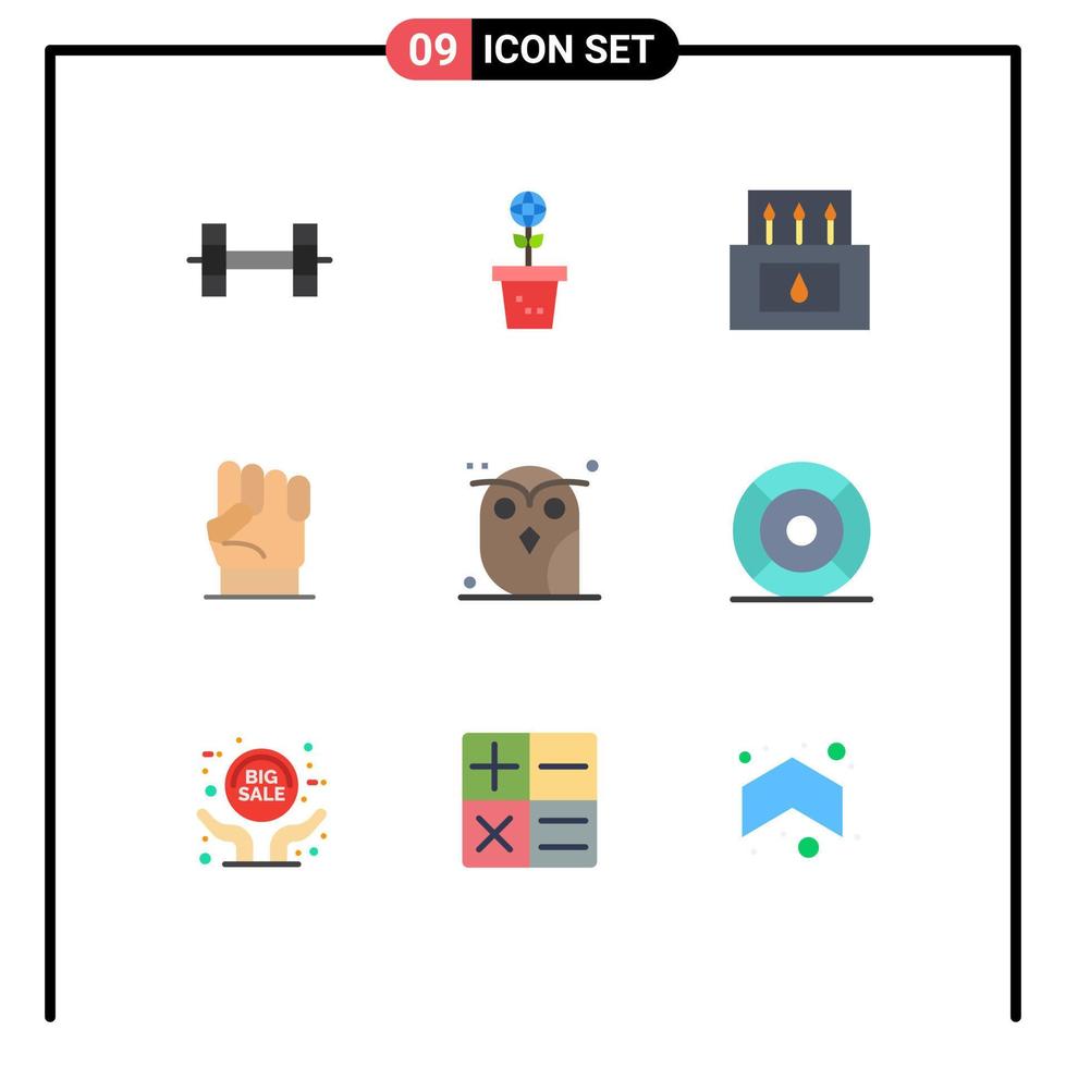 flacher farbsatz der mobilen schnittstelle mit 9 piktogrammen von handbearbeitbaren vektordesignelementen der vogelstärkelagerkraft vektor