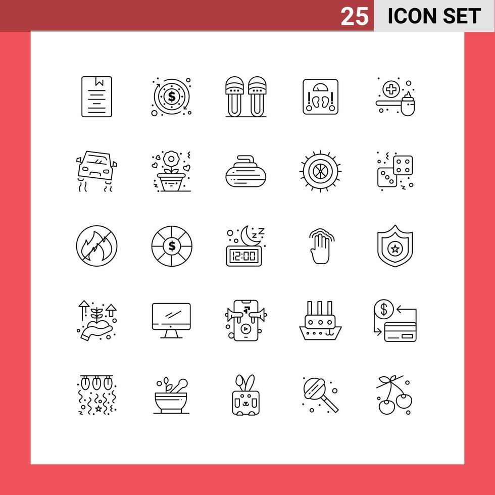 25 kreative Symbole, moderne Zeichen und Symbole für das Füttern von Gewicht, Kleidung, Skalen, Gesundheit, editierbare Vektordesign-Elemente vektor