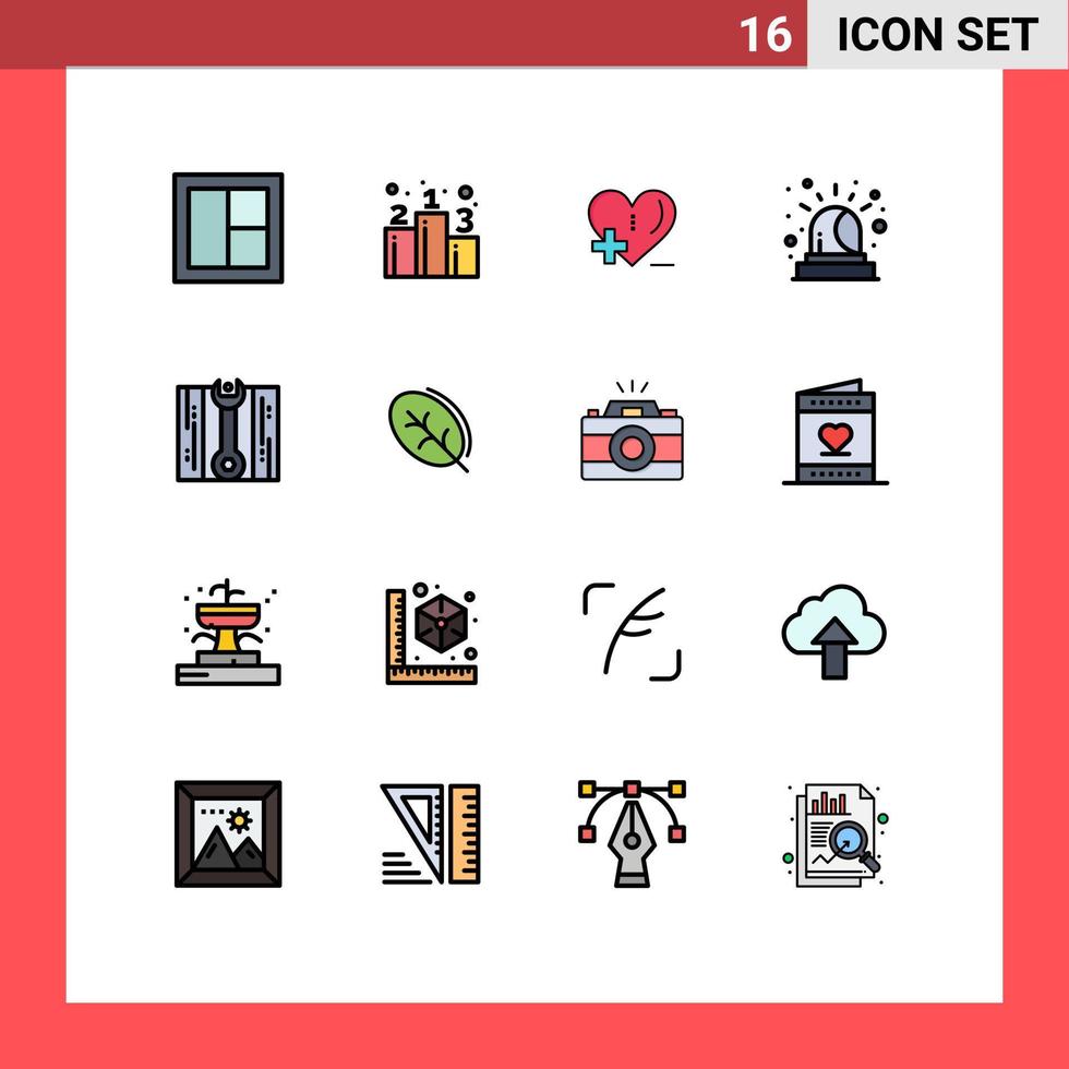 16 universelle, flache, farbig gefüllte Linienzeichen Symbole der Fix-Sirenenstrategie Notfall-Herzpflege editierbare kreative Vektordesign-Elemente vektor