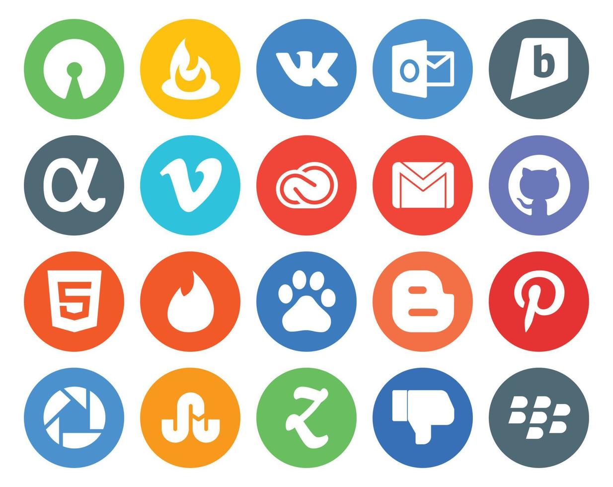 20 Social Media Icon Pack einschließlich Baidu HTML Creative Cloud Github E-Mail vektor