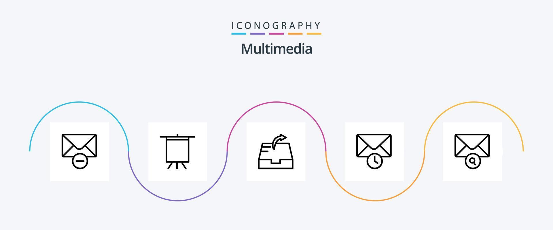 multimedia linje 5 ikon packa Inklusive . skicka. Sök. post vektor