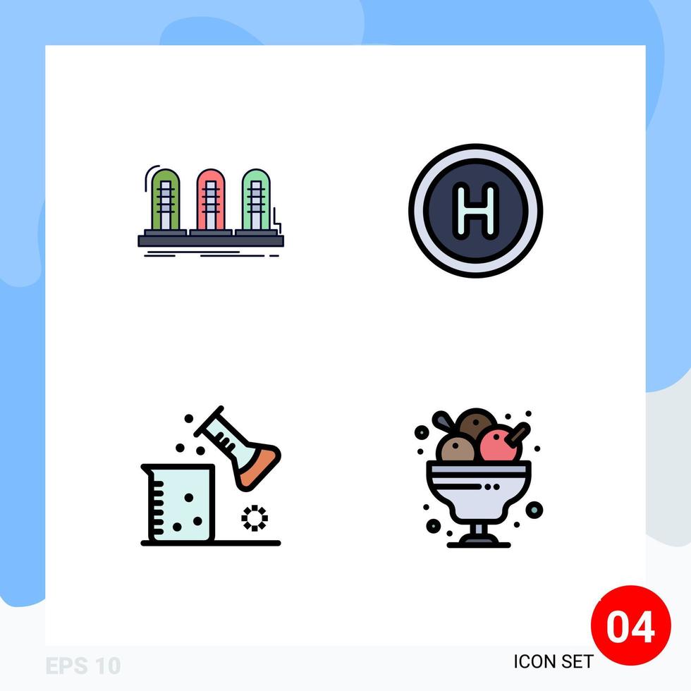 4 universelle Fillline-Flachfarben für Web- und mobile Anwendungen Verstärker Chemie Sound Krankenhaus Wissenschaft der Materie editierbare Vektordesign-Elemente vektor