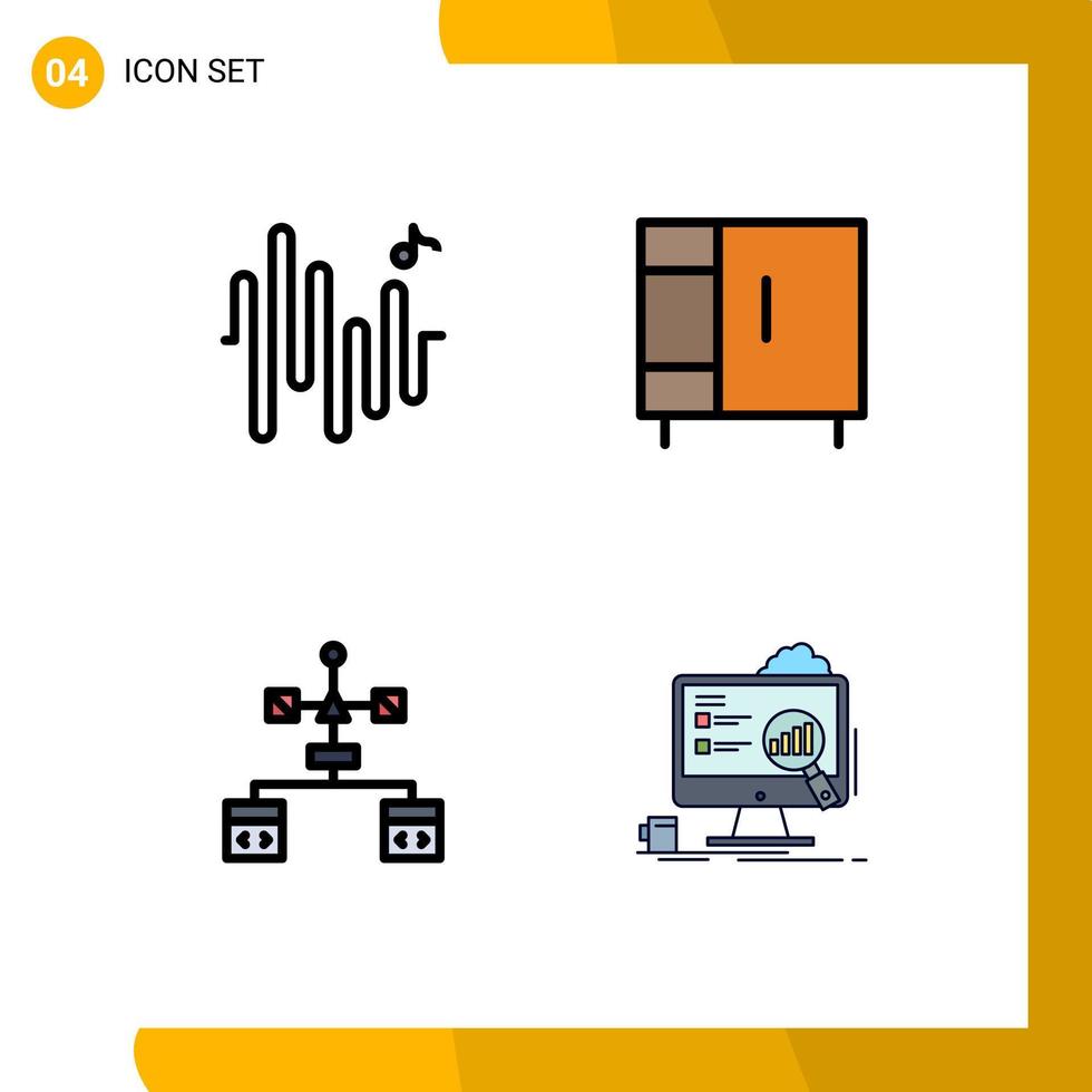 Bearbeitbare Vektorlinie Packung mit 4 einfachen gefüllten flachen Farben von Musikcodierungsmöbeln Garderobenentwicklung bearbeitbare Vektordesignelemente vektor