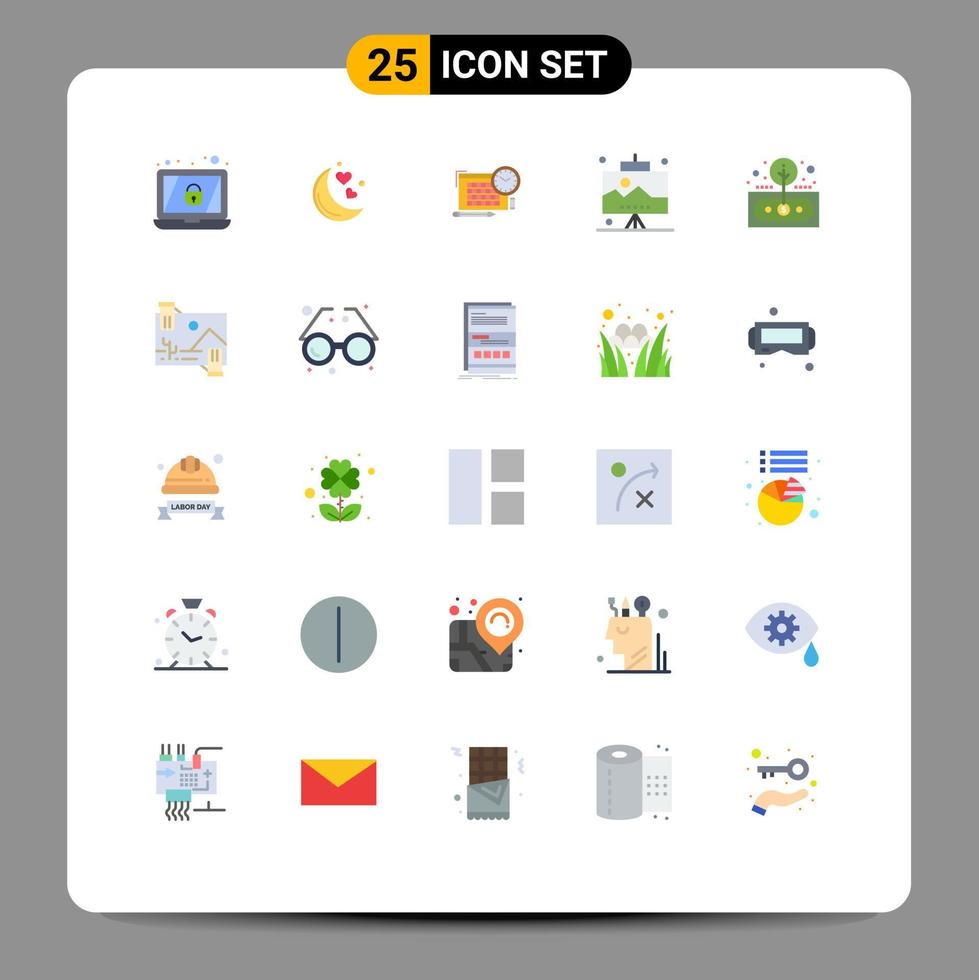 Packung mit 25 modernen flachen Farbzeichen und Symbolen für Web-Printmedien wie bearbeitbare Vektordesign-Elemente für Investitionsgüterdateien, Arbeitsbüros vektor