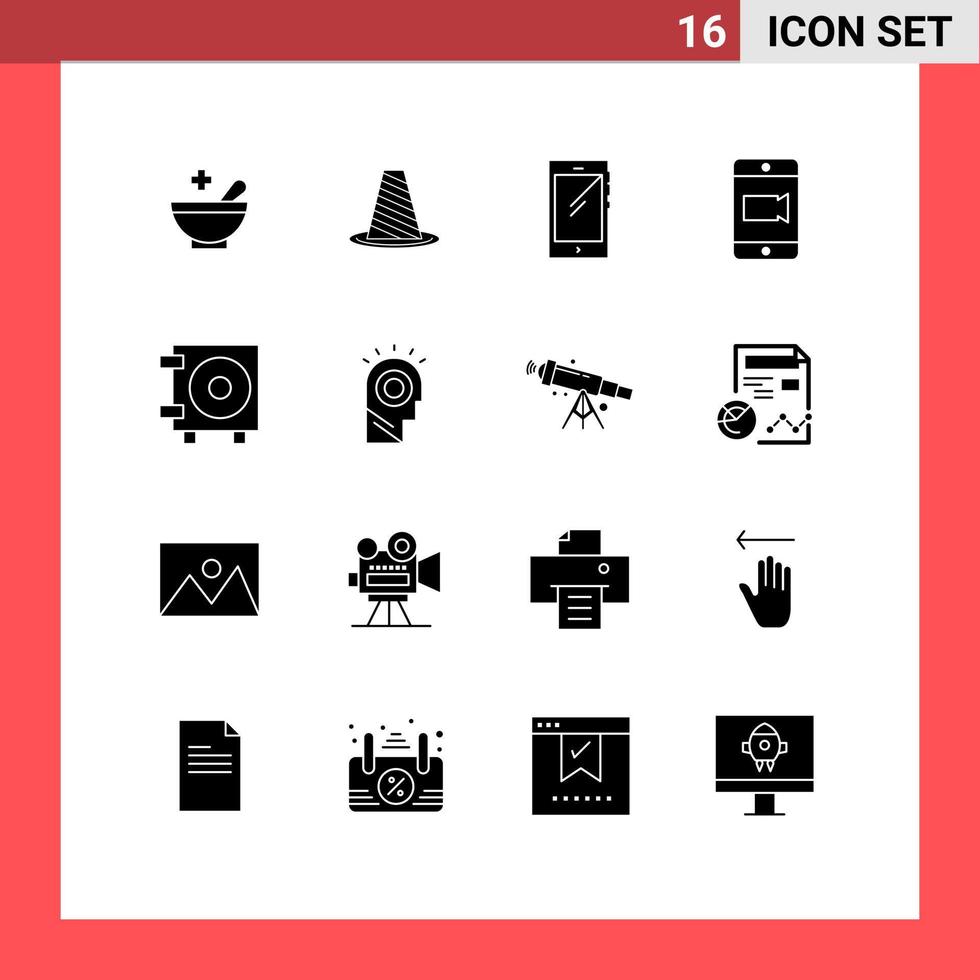 Stock-Vektor-Icon-Pack mit 16 Zeilenzeichen und Symbolen für Bargeld-Videowarnungen mobile Android-editierbare Vektordesign-Elemente vektor