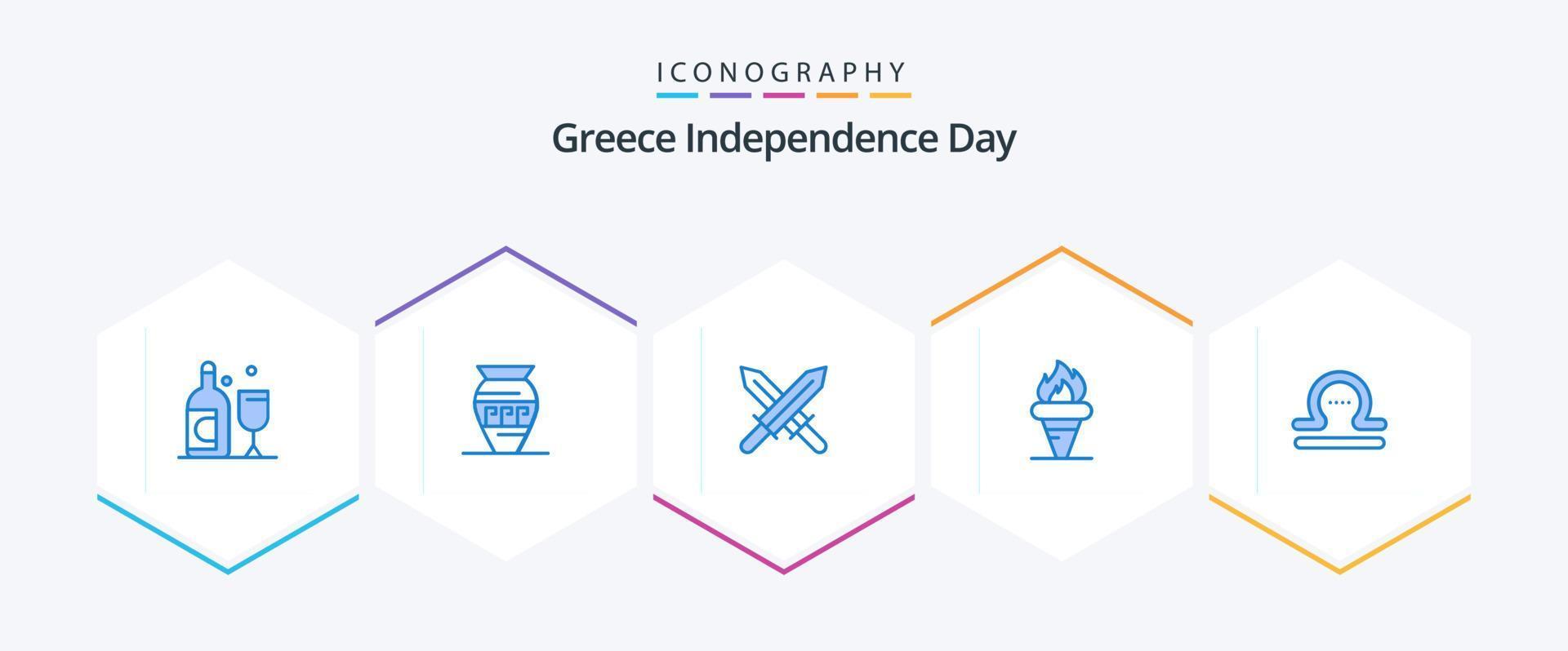 griechischer unabhängigkeitstag 25 blau icon pack inklusive waage. olympisch. Schwert. halten. Spiele vektor