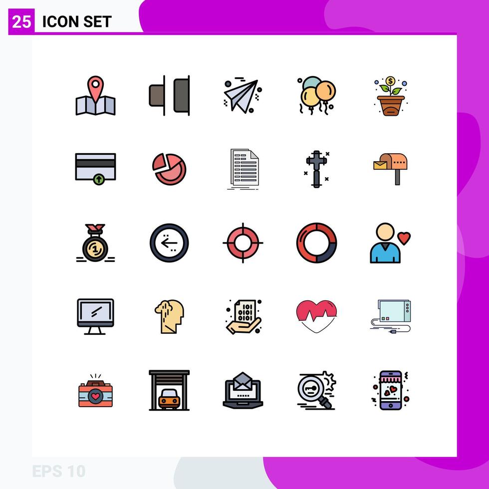 25 fylld linje platt Färg begrepp för webbplatser mobil och appar pengar investering papper tillväxt fäder dag redigerbar vektor design element