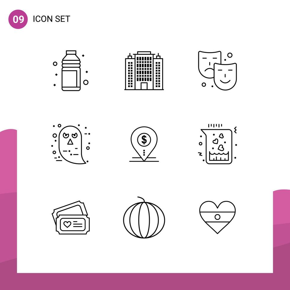 uppsättning av 9 modern ui ikoner symboler tecken för halloween ansikte byggnad karaktär konst redigerbar vektor design element