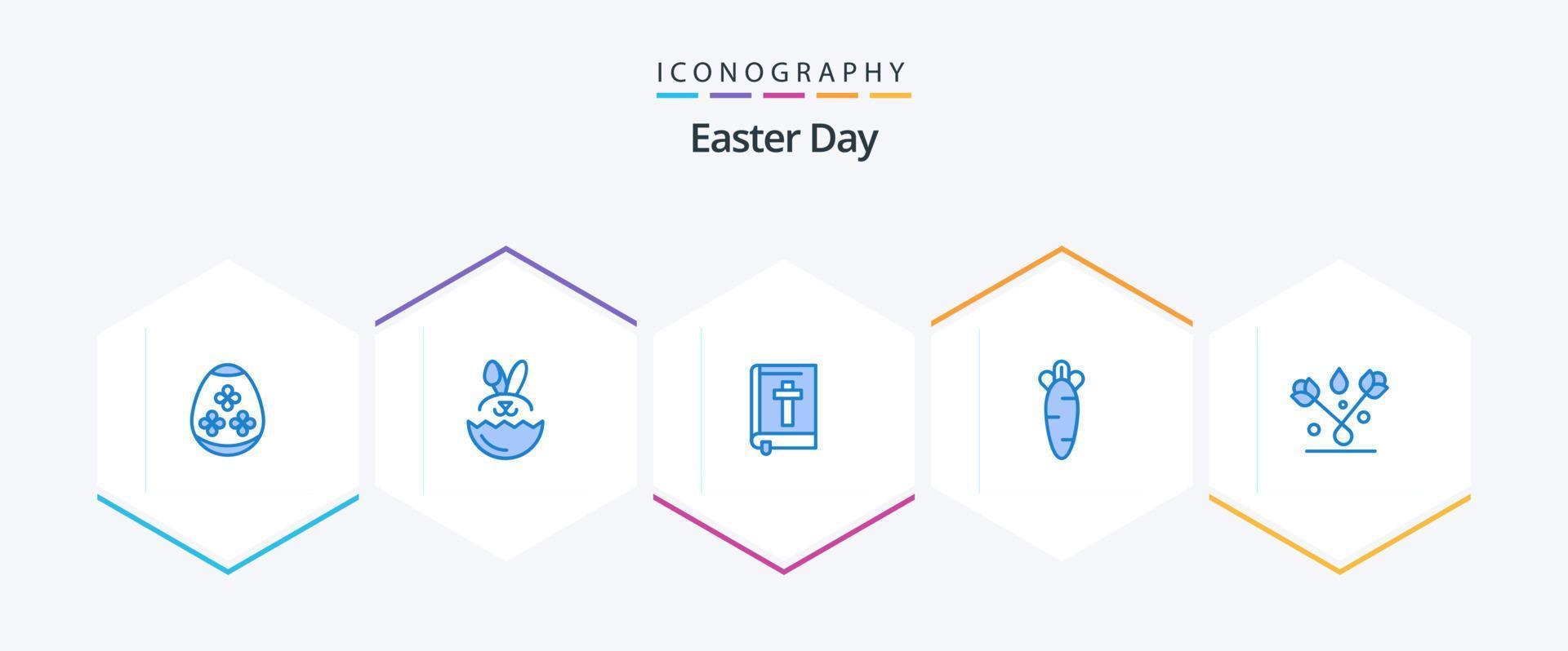påsk 25 blå ikon packa Inklusive växt. dekoration. bok. natur. mat vektor