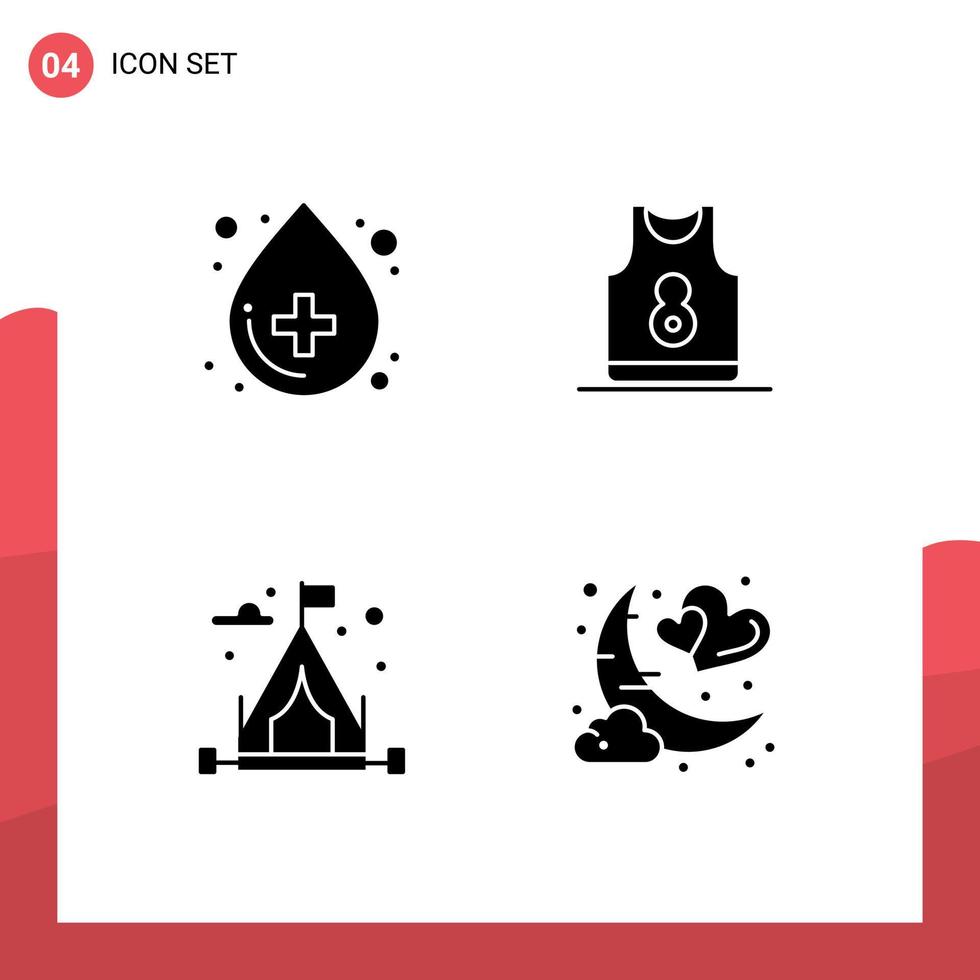 uppsättning av 4 modern ui ikoner symboler tecken för blod camping medicinsk sport hobby redigerbar vektor design element