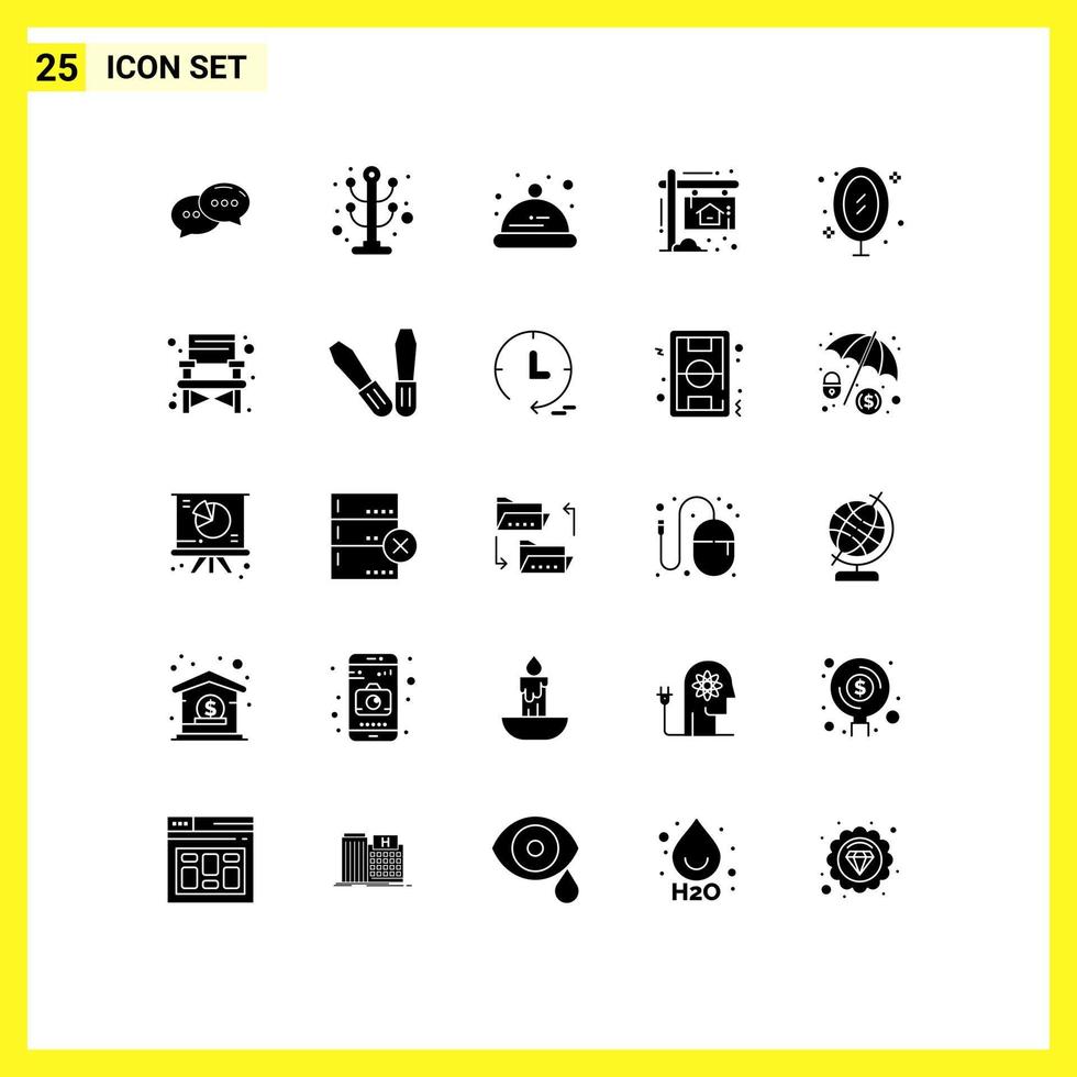 25 thematische Vektor-Solid-Glyphen und bearbeitbare Symbole von bearbeitbaren Vektordesign-Elementen für Spiegelmöbel Babyhausbrett vektor
