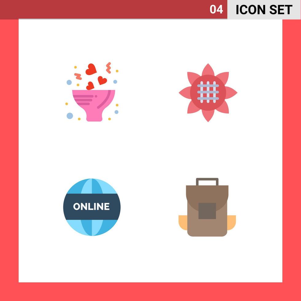 Stock Vector Icon Pack mit 4 Zeilenzeichen und Symbolen für Strauß Online-Romantik Sonnenblumenwelt editierbare Vektordesign-Elemente