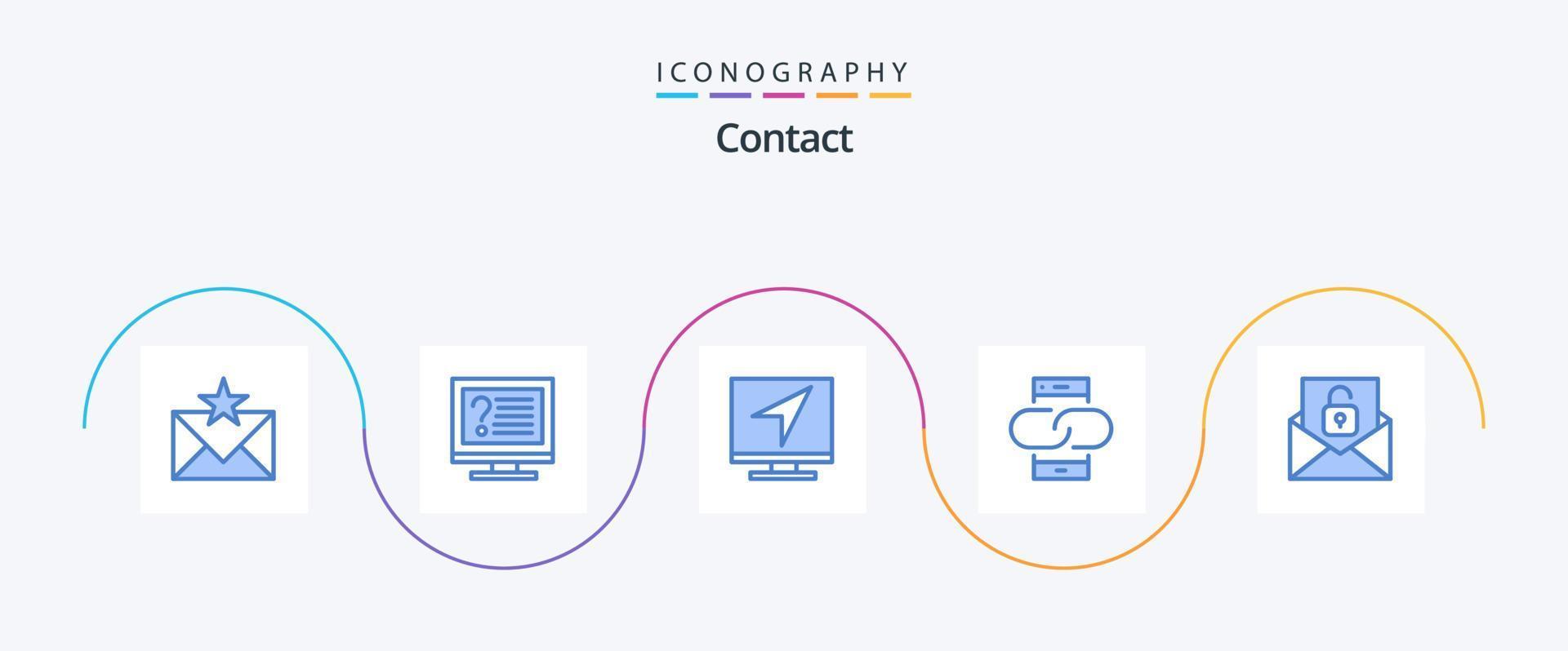 Kontakt Blue 5 Icon Pack inklusive Link. Kontakt. die Info. online. Email vektor
