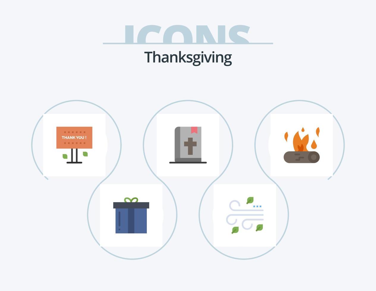 Thanksgiving Flat Icon Pack 5 Icon Design. das Erntedankfest. Buch. Wind. Bibel. Danke vektor