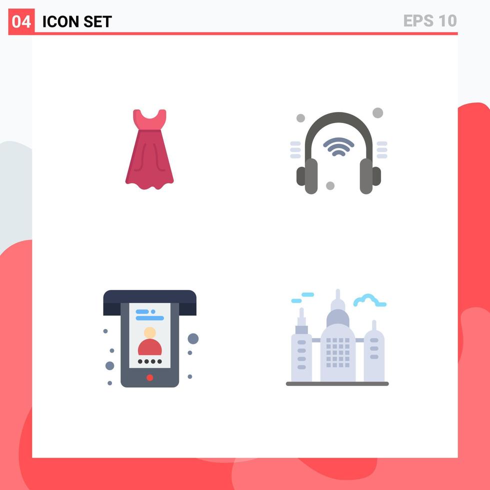4 thematische Vektor-Flachsymbole und editierbare Symbole des Kleides, Telefon, Kopfhörer, Internet der Dinge, die editierbare Vektordesign-Elemente aufbauen vektor