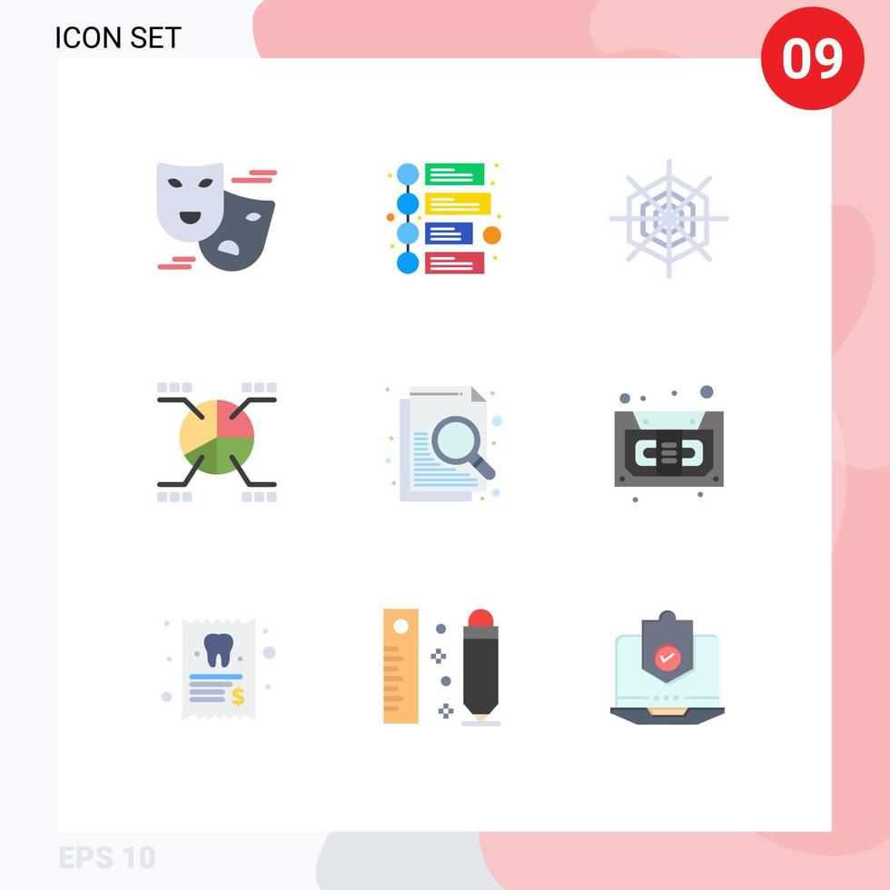 Piktogrammsatz von 9 einfachen flachen Farben von bearbeitbaren Vektordesignelementen der Audiodatei Feiertagsdokumentkuchen vektor