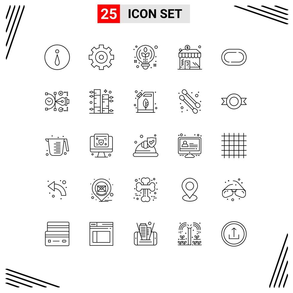 Linienpaket mit 25 universellen Symbolen der Datei Stadium Idea Road Dollar editierbare Vektordesign-Elemente vektor