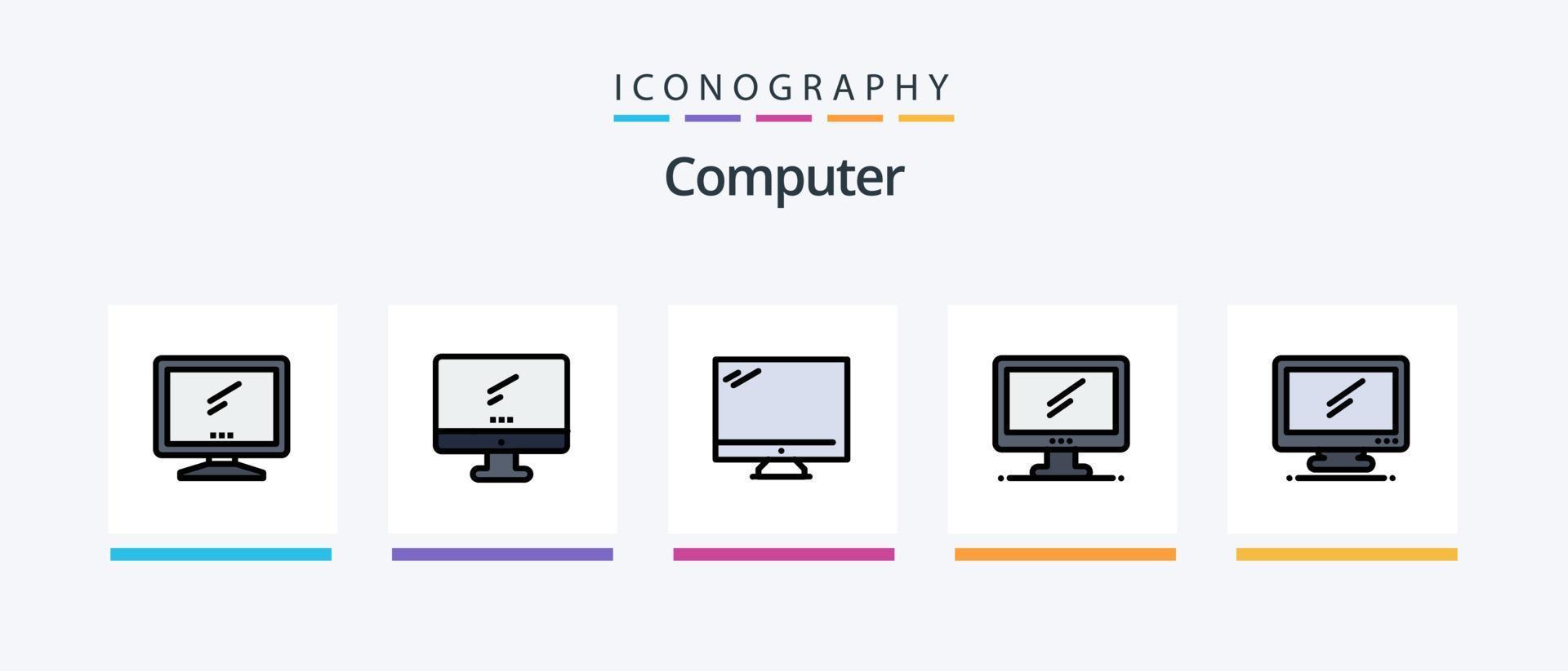 Computerzeile gefüllt 5 Icon Pack inklusive . Laptop. kreatives Ikonendesign vektor