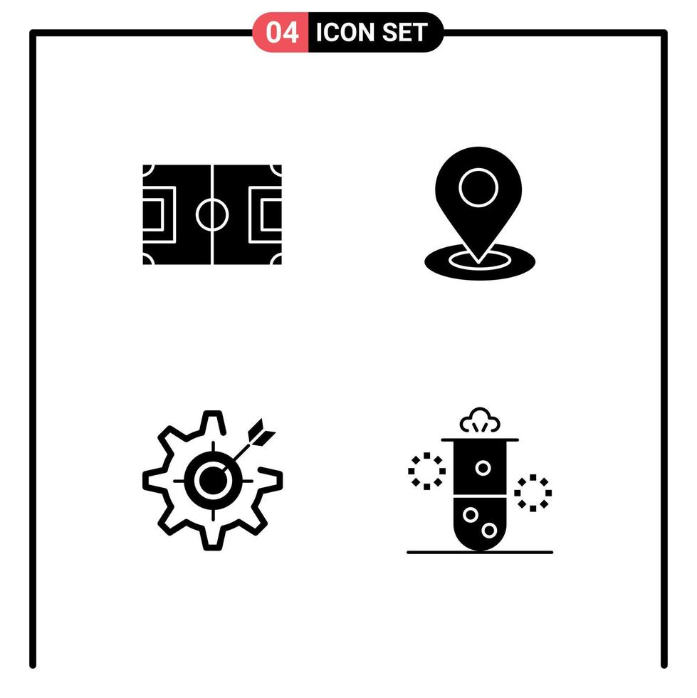 Gruppe von 4 modernen soliden Glyphen, die für Feldkonfigurations-Pitch-Map-Ausrüstung gesetzt werden, editierbare Vektordesign-Elemente vektor