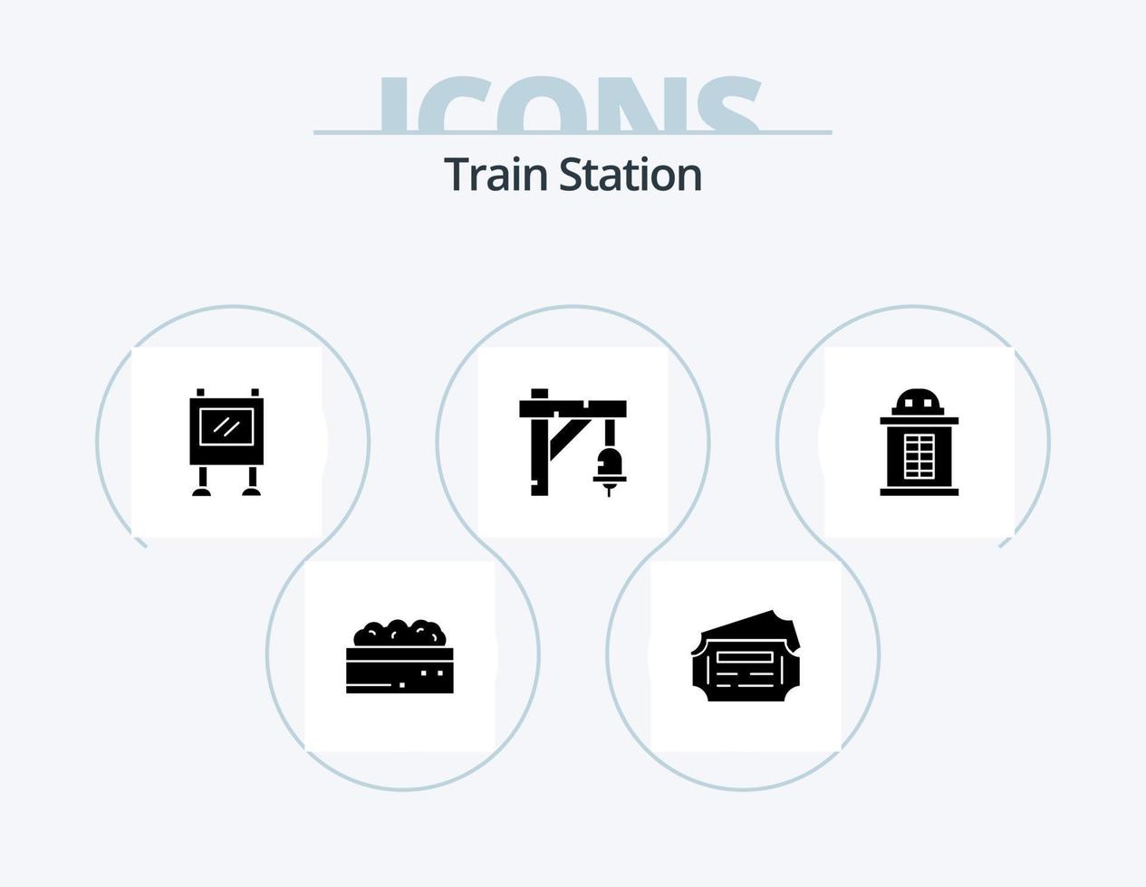 tåg station glyf ikon packa 5 ikon design. tåg. biljett. reklam. transport. tecken vektor