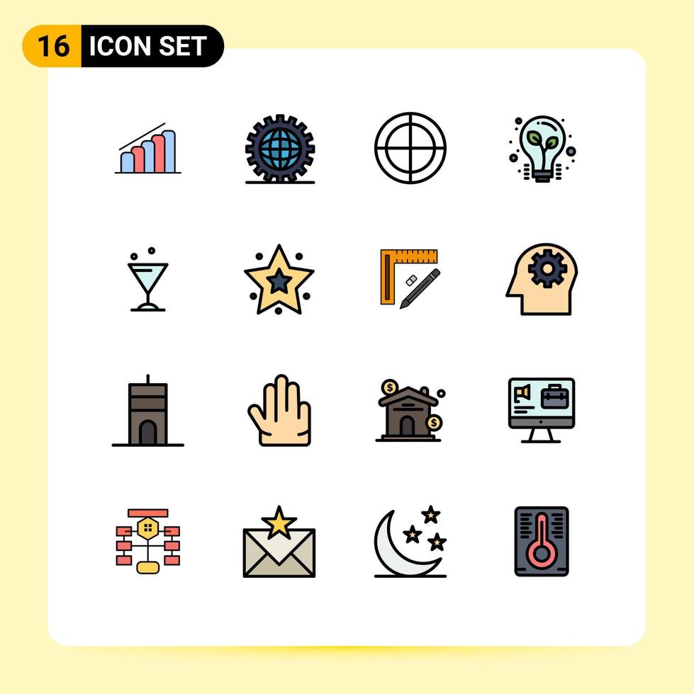 mobil gränssnitt platt Färg fylld linje uppsättning av 16 piktogram av glas ljus Glödlampa programmering ljus mål redigerbar kreativ vektor design element