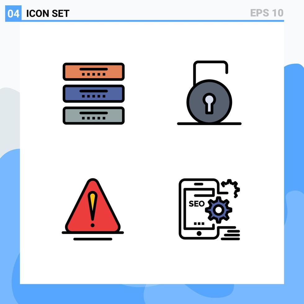 modern uppsättning av 4 fylld linje platt färger pictograph av skåp varna möbel låsa vaddera varning redigerbar vektor design element