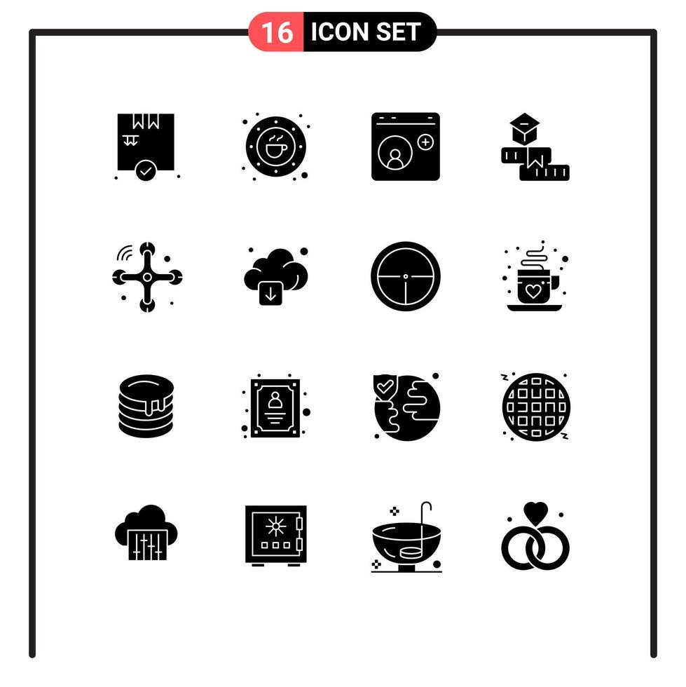 Satz von 16 Vektor-Solid-Glyphen im Raster zum Lernen von Browserwissen Social Media editierbare Vektordesign-Elemente vektor