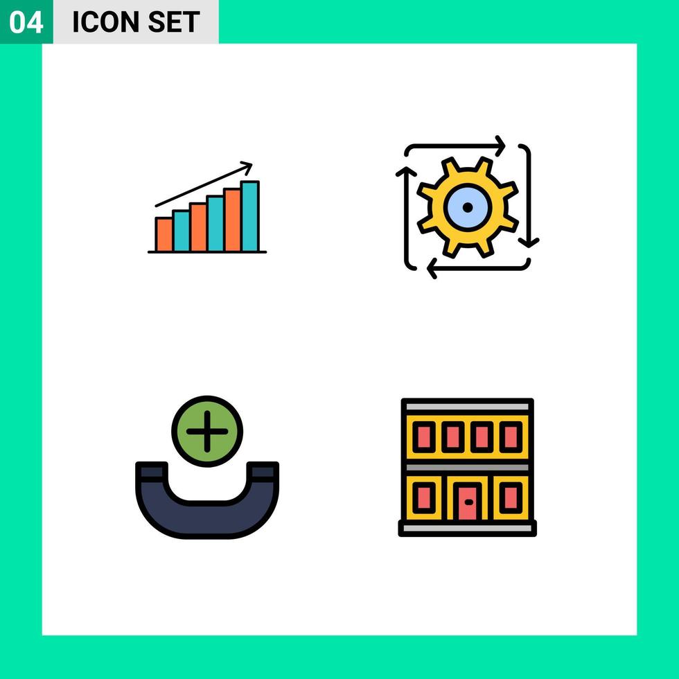 moderner Satz von 4 gefüllten flachen Farben Piktogramm der Analyseentwicklung Geschäftsstatistik Betrieb editierbare Vektordesign-Elemente vektor