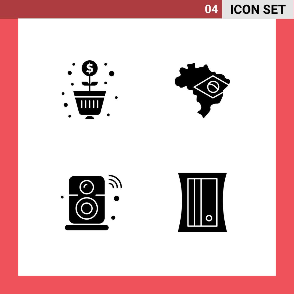 packa av 4 modern fast glyfer tecken och symboler för webb skriva ut media sådan som investering internet av saker pengar Brasilien wiFi redigerbar vektor design element