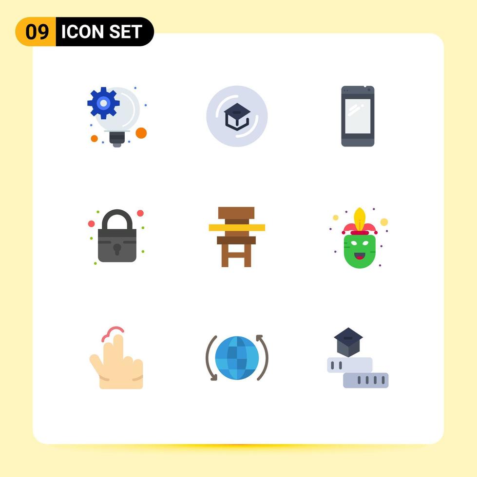 uppsättning av 9 kommersiell platt färger packa för klass säkra telefon låsa kraft Bank redigerbar vektor design element
