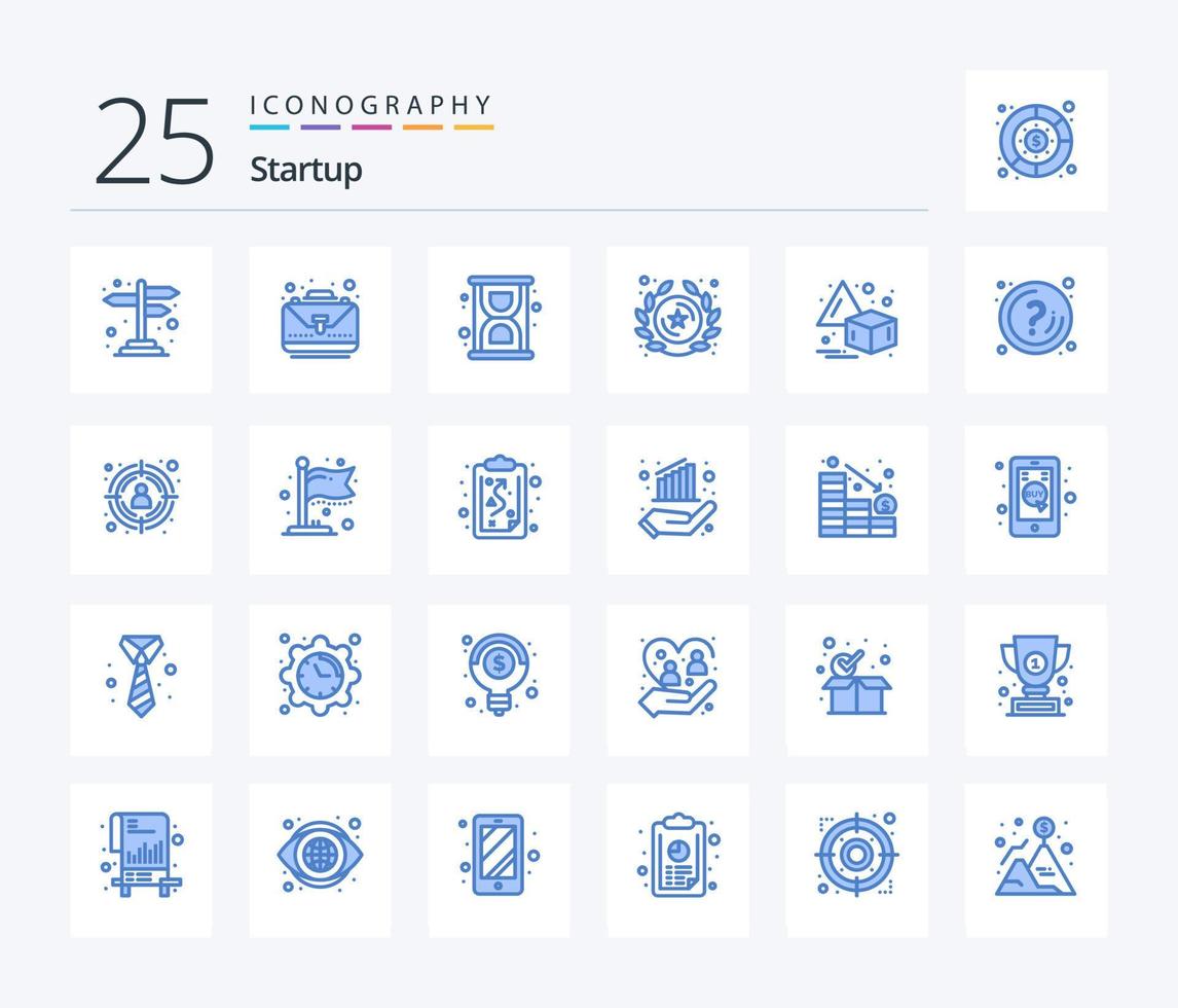 Startup 25 Blue Color Icon Pack inklusive Transform. kippen. Sanduhr. Stern. Insignien vektor