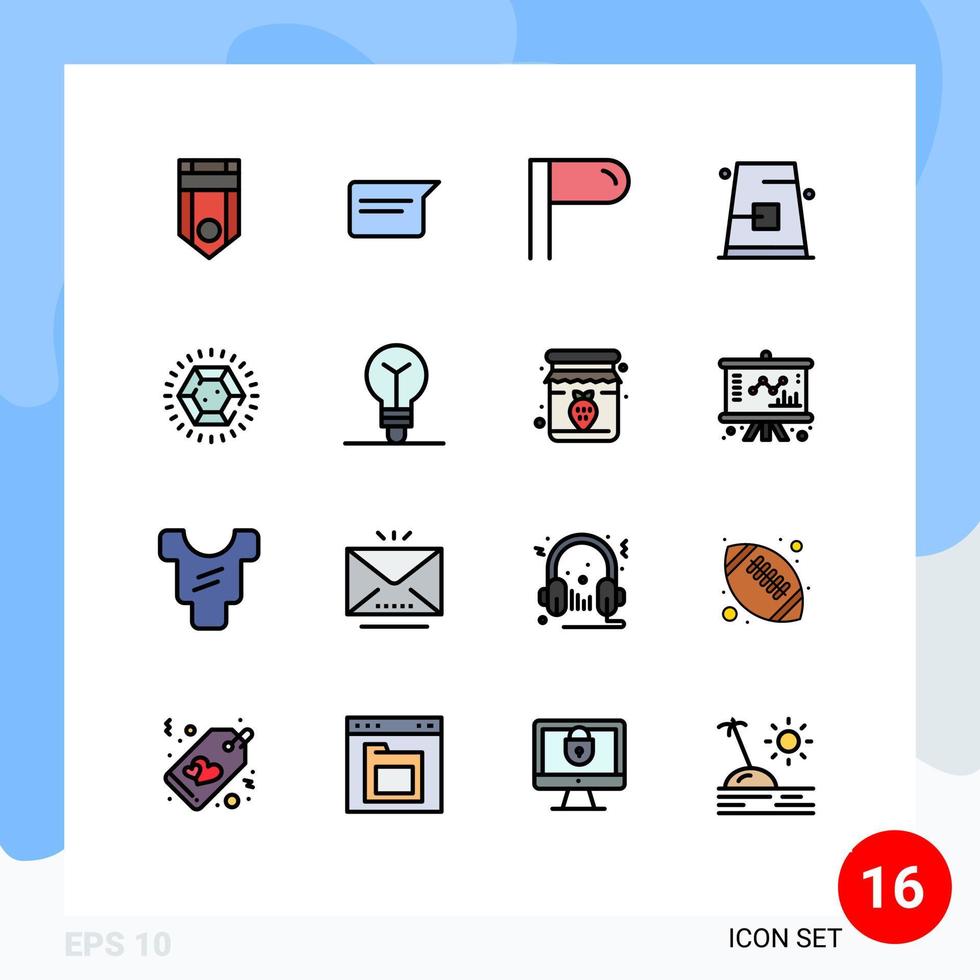 moderner satz von 16 flachen farbgefüllten linien und symbolen wie schmuckhut ui fallschnalle editierbare kreative vektordesignelemente vektor