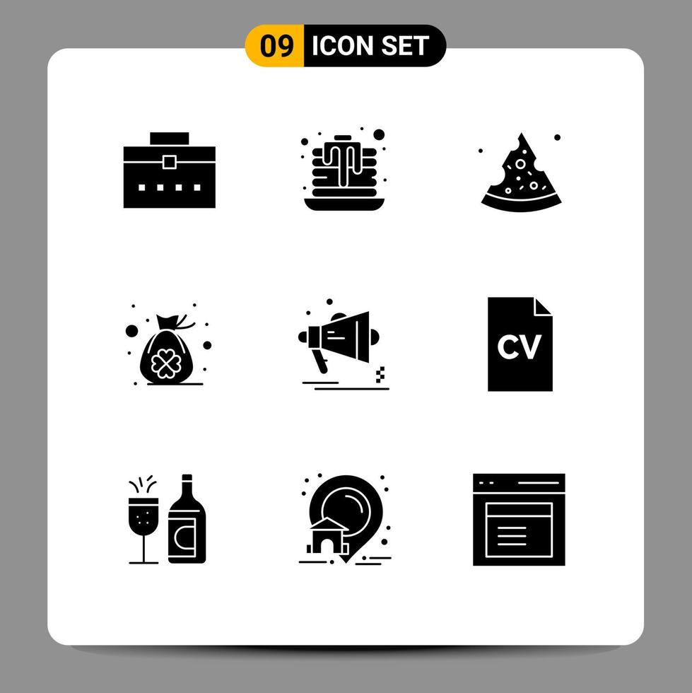 9 universelle solide Glyphen für Web- und mobile Anwendungen, Ankündigungsmarketing, Lebensmittelwerbung, Klee, editierbare Vektordesign-Elemente vektor