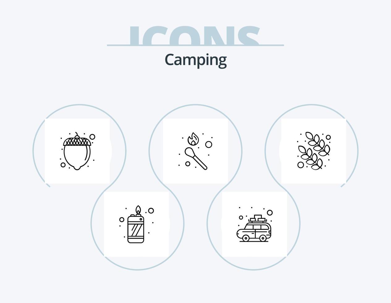camping linje ikon packa 5 ikon design. . Kolla på. brand. tid. ficklampa vektor