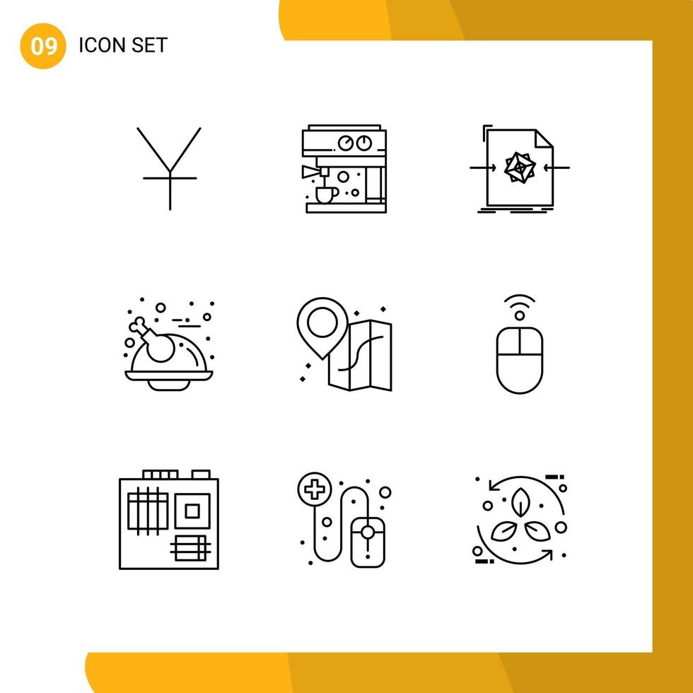 uppsättning av 9 modern ui ikoner symboler tecken för äpple plats objekt strand Kalkon redigerbar vektor design element