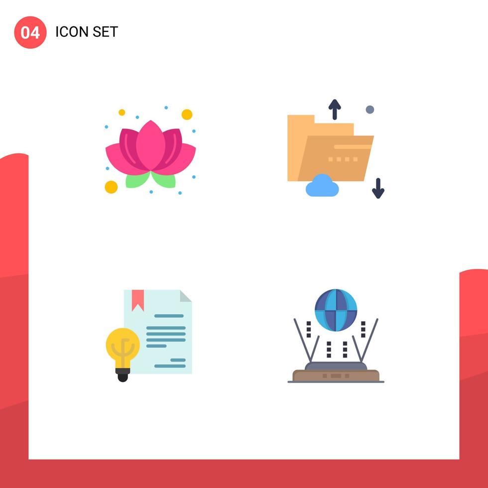 4 universell platt ikoner uppsättning för webb och mobil tillämpningar lotus upphovsrätt moln multimedia uppfinning redigerbar vektor design element