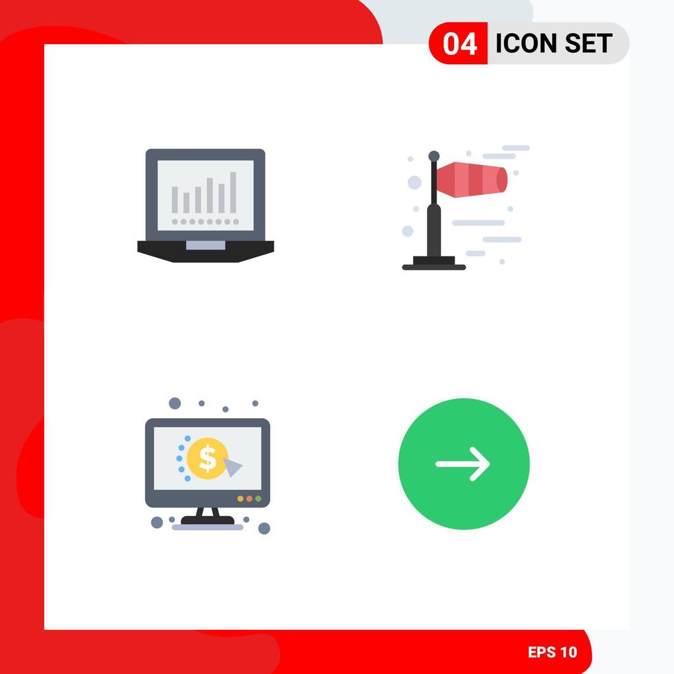 grupp av 4 platt ikoner tecken och symboler för bärbar dator ppc blåsigt klick framåt- redigerbar vektor design element