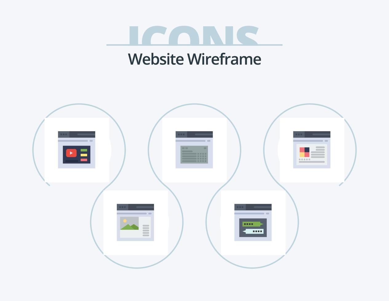 Website Wireframe Flat Icon Pack 5 Icon Design. Netz. Internet. Webseite. Video. Netz vektor