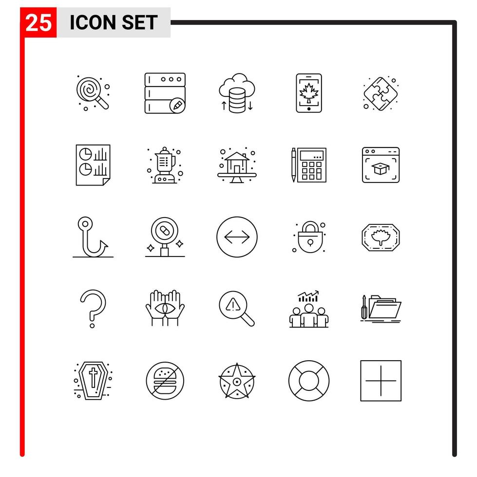 universelle Symbolsymbole Gruppe von 25 modernen Linien von Analytics-Strategie-Cloud-Netzwerk-Puzzle Kanada editierbare Vektordesign-Elemente vektor