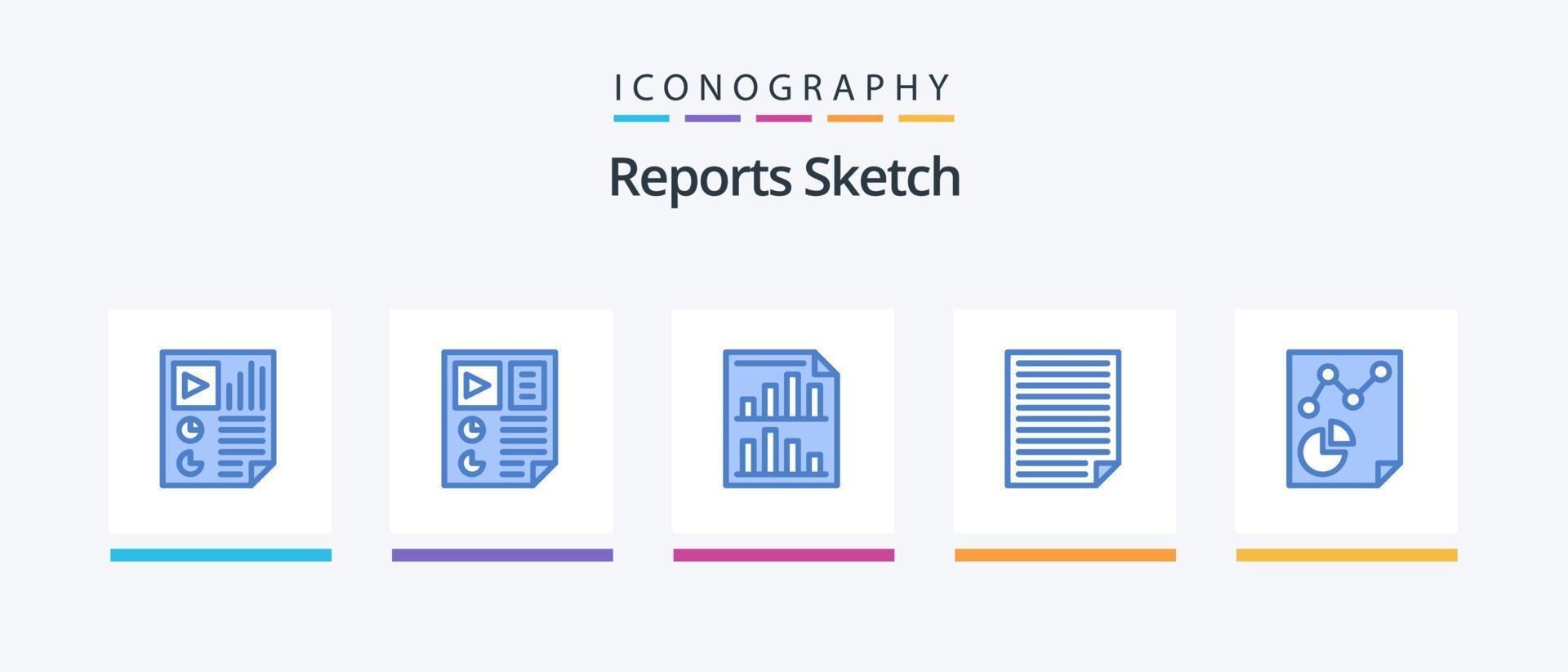 Reports Sketch Blue 5 Icon Pack inklusive Seite. Daten. Bericht. Bericht. Buchseite. kreatives Symboldesign vektor