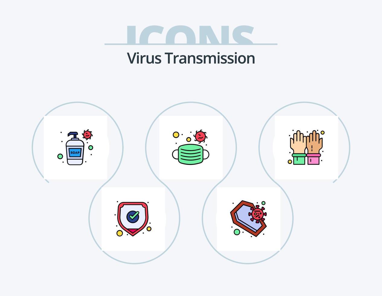 Virusübertragungsleitung gefüllt Icon Pack 5 Icon Design. Schutz. Warnung. Bakterien. reisen. Ebene vektor