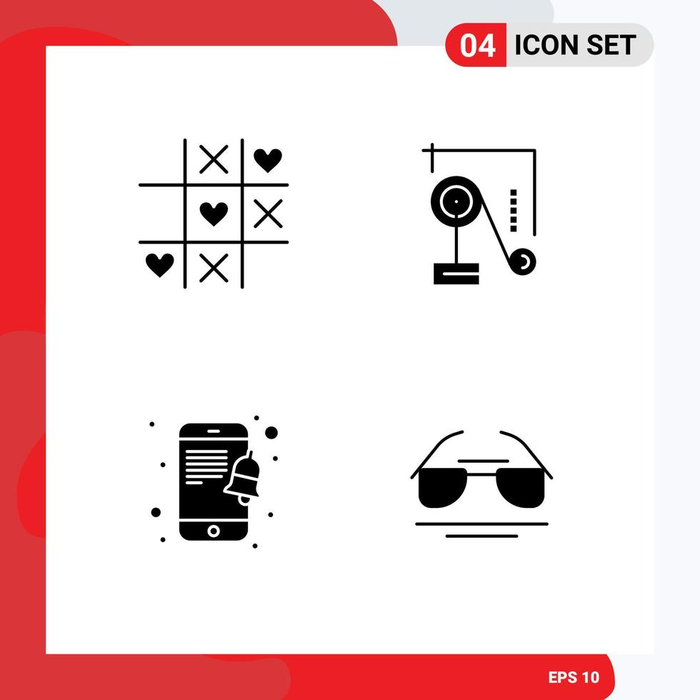 editierbares Vektorlinienpaket mit 4 einfachen soliden Glyphen der Spielbenachrichtigung valentine education galsses editable vector design elements