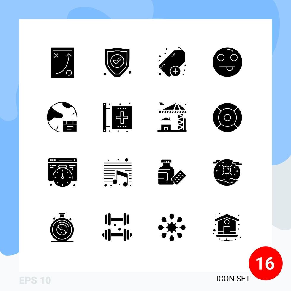 modern uppsättning av 16 fast glyfer pictograph av global databas Lägg till app emot redigerbar vektor design element