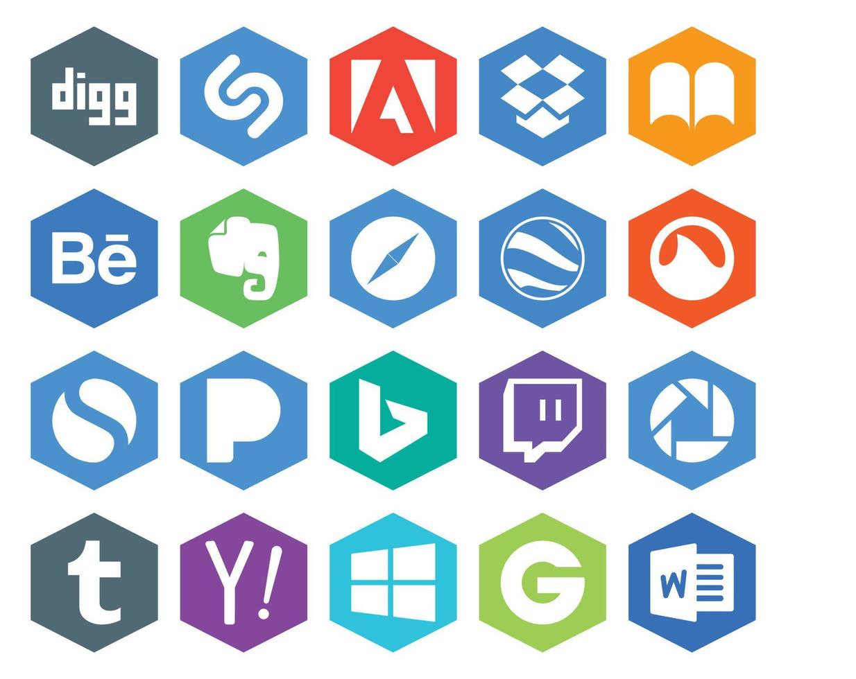 20 Symbolpakete für soziale Medien, einschließlich Yahoo Picasa-Browser Twitch Pandora vektor