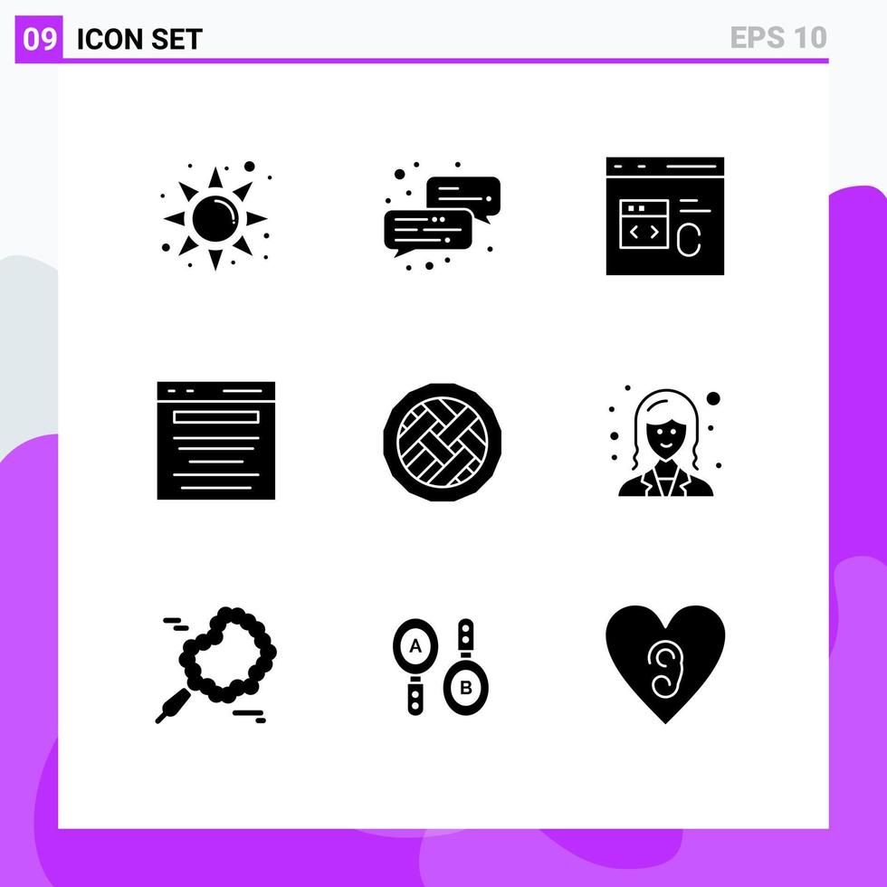 9 universell fast glyfer uppsättning för webb och mobil tillämpningar kaka Sök kodning marknadsföring företag redigerbar vektor design element