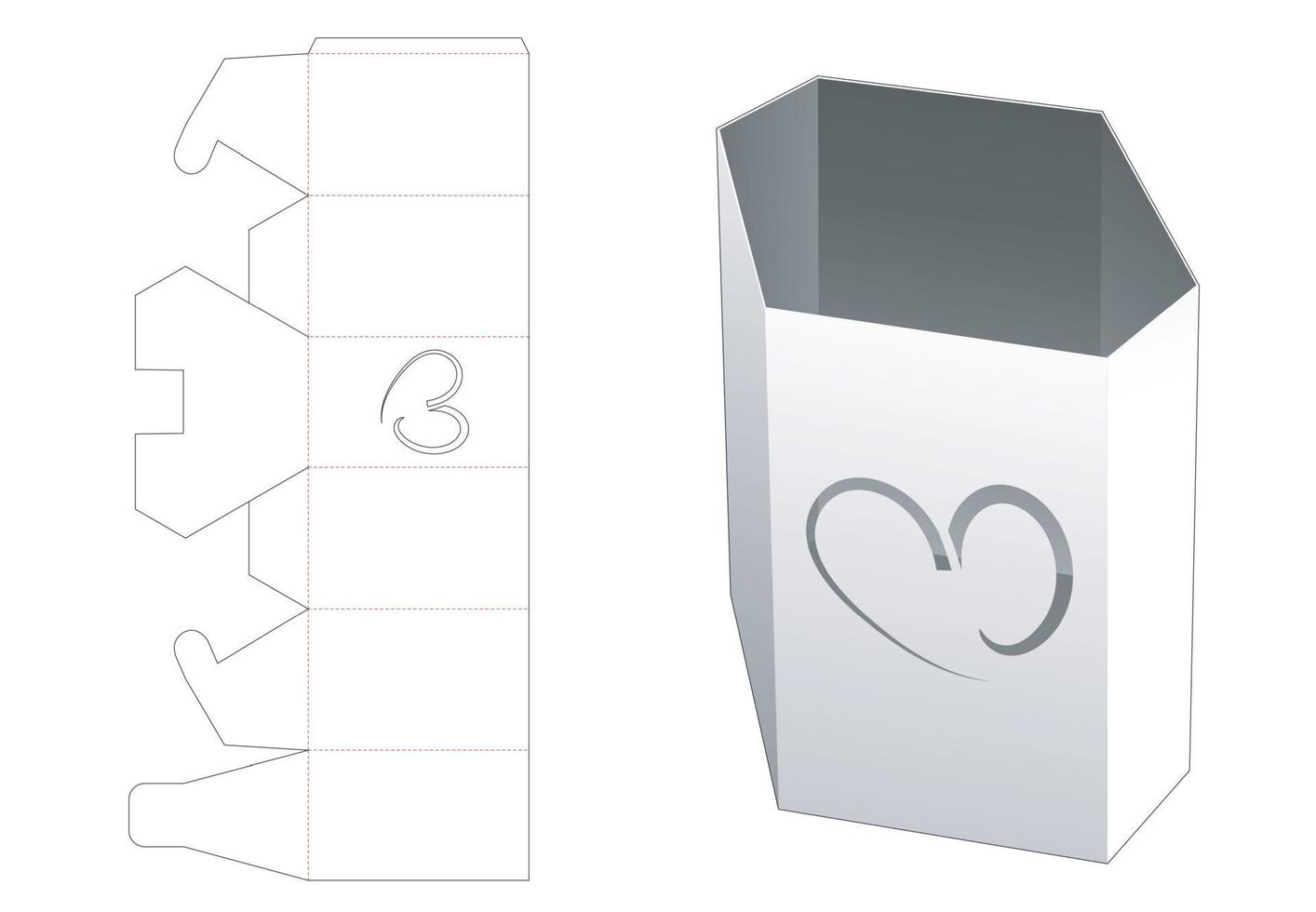 sexkantig brevpapperslåda med hjärtformad mall för fönsterskärning vektor