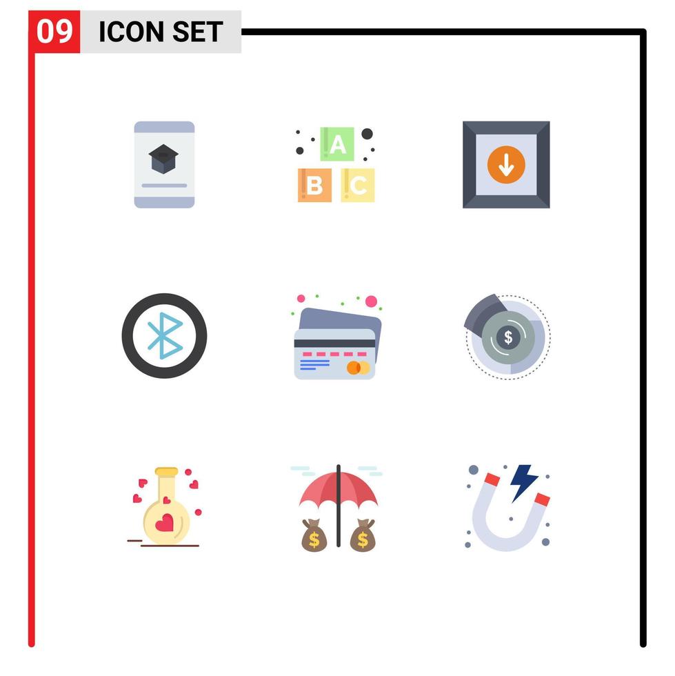 grupp av 9 platt färger tecken och symboler för kreditera kort delning låda nätverk dator redigerbar vektor design element